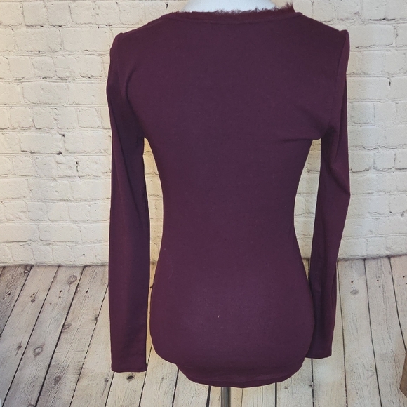 Banana Republic Burgundy Long Sleeve Top with Ruffle Detail - Picture 3 of 5